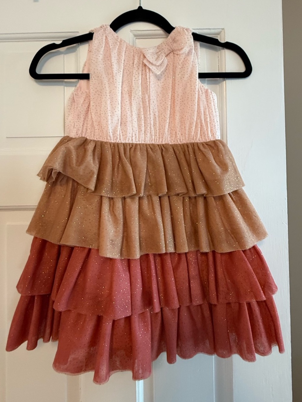 Janie and Jack Girls Pink & Gold Sparkle Layered Dress size 3